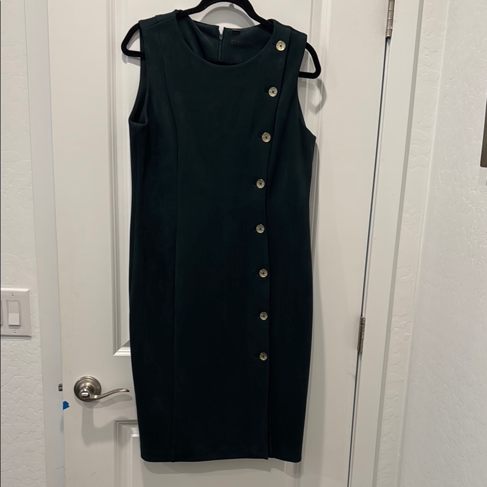 Calvin Klein Green Asymmetrical Buttoned Sheath Dress